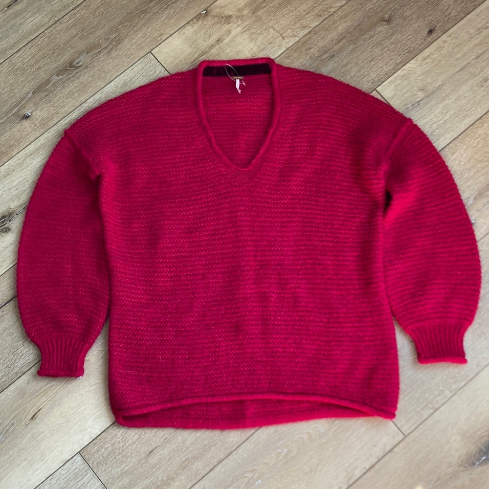 Free People Womens Size S All Mine Sweater Pink Alpaca Blend Slouchy V-N…